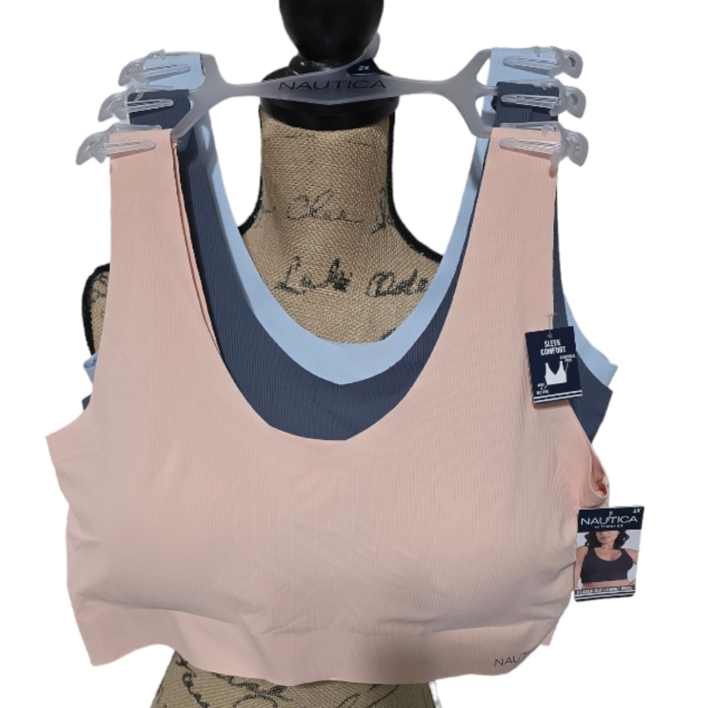 Nautica 3pk Active Athletic Lounge Sports Laser Cut bralettes Bras Plus Sz 2X 3X
